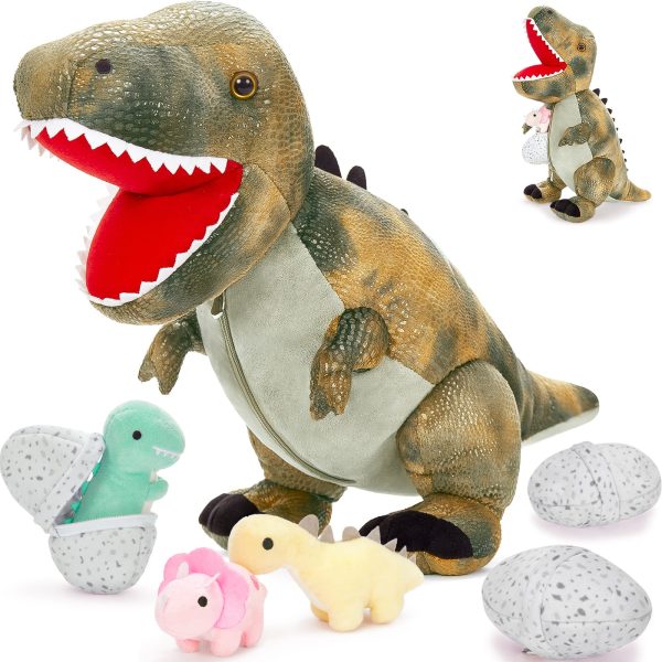 Dinosaur Stuffed Toy with 3 Baby Dinosaurs, Green/Pink/Grey, 23.6 Inches - Image 13