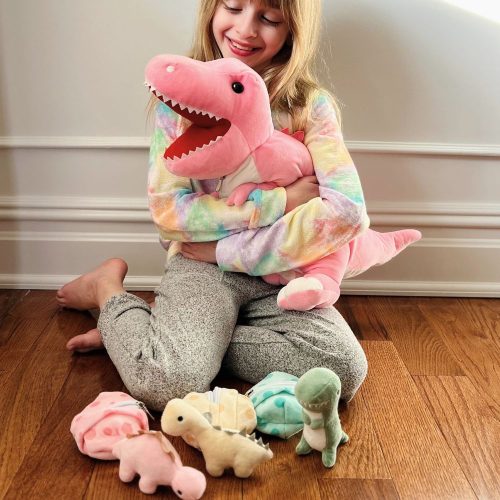 Dinosaur Stuffed Toy with 3 Baby Dinosaurs, Green/Pink/Grey, 23.6 Inches - Image 9