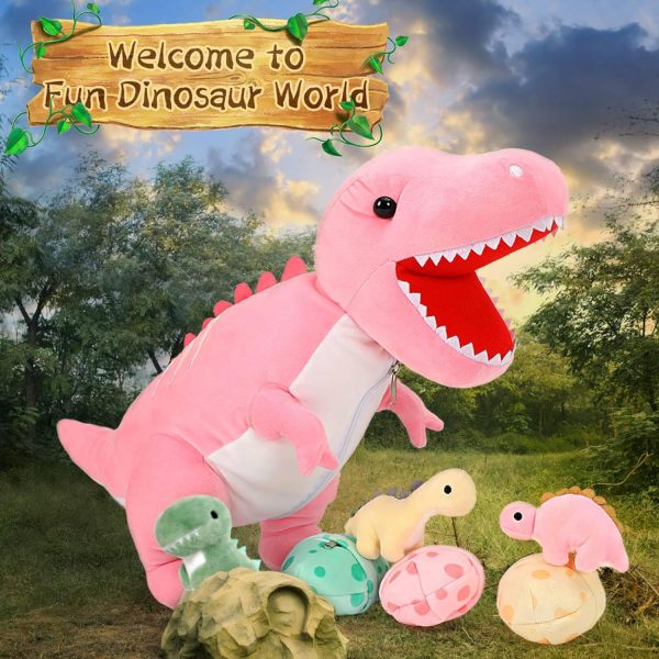 Dinosaur Stuffed Toy with 3 Baby Dinosaurs, Green/Pink/Grey, 23.6 Inches - Image 10