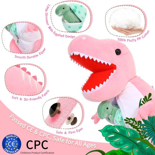 Dinosaur Stuffed Toy with 3 Baby Dinosaurs, Green/Pink/Grey, 23.6 Inches - Image 11