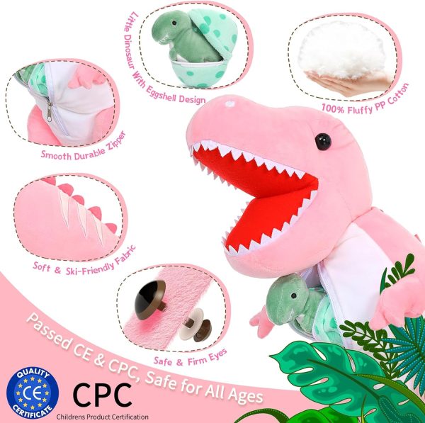 Dinosaur Stuffed Toy with 3 Baby Dinosaurs, Green/Pink/Grey, 23.6 Inches - Image 11