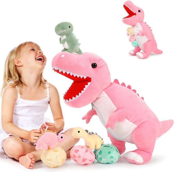 Dinosaur Stuffed Toy with 3 Baby Dinosaurs, Green/Pink/Grey, 23.6 Inches - Image 8